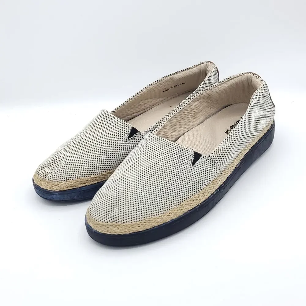 Trotters accent black linen espadrille slip on T1803-010 womens size 8.5w
